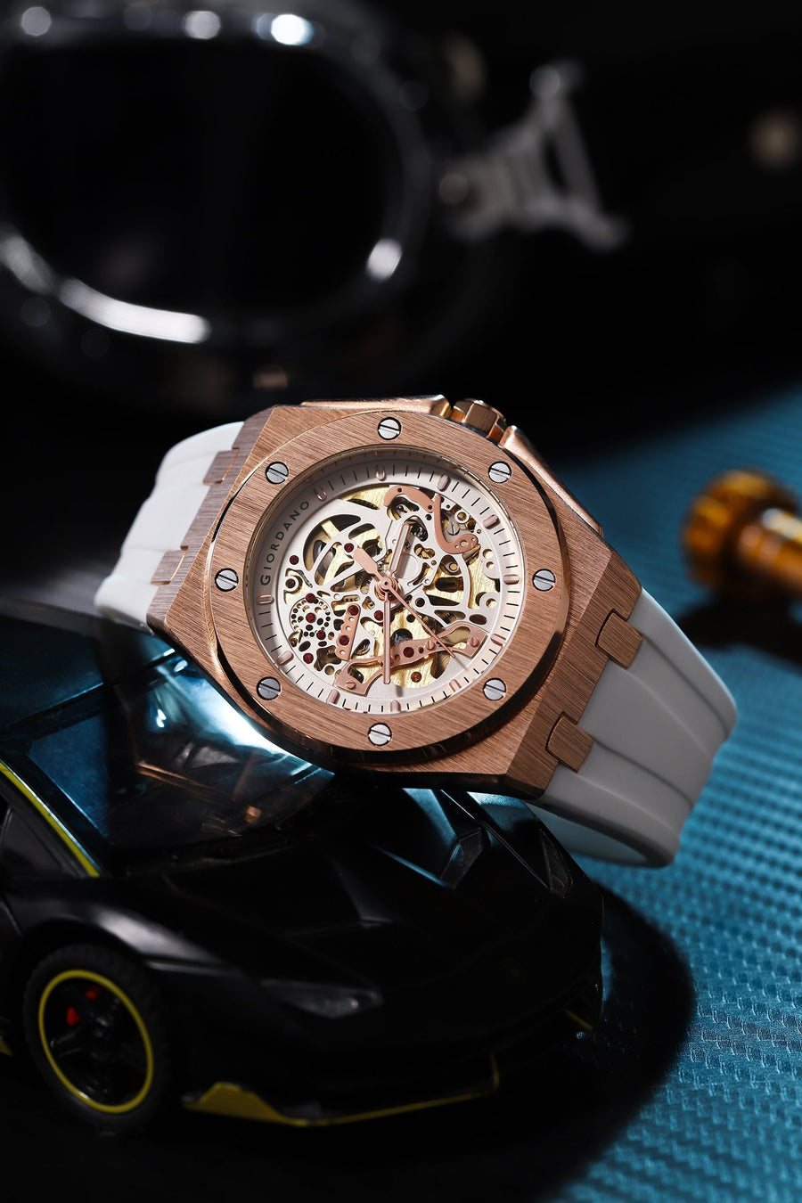 Giordano Automatic Watch for Men – Mechanical Skeleton Dial,Transparent Gear Display, Silicon Strap | GZ-50129-04