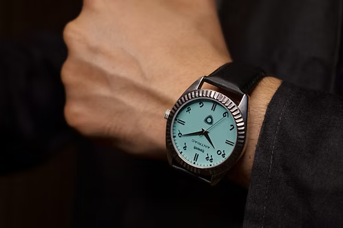Century Classic : Kokan Tiff Blue - Devanagari - Black Leather Strap