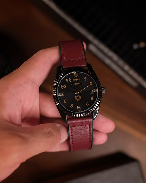 Monarch Devanagari - All Black Signature | Black Dial | Maroon Signature Strap